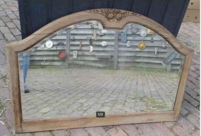 Mooi grote antieke Houten Spiegel - 113x74, Antiek en Kunst, Antiek | Spiegels, Ophalen of Verzenden, Overige vormen