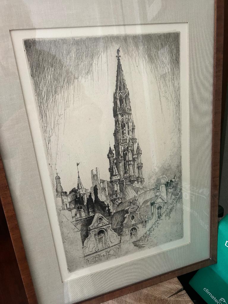 Kurt Peiser (1887-1962) Grote ets stadhuis Brussel., Antiek en Kunst, Ophalen of Verzenden