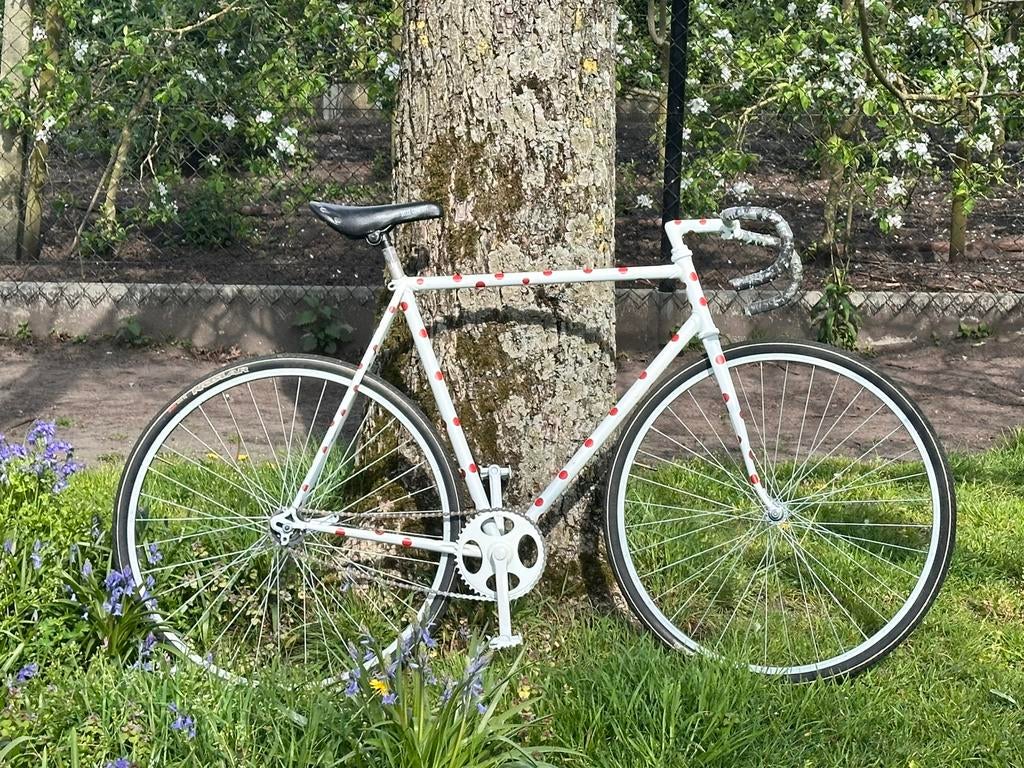 Vrolijke retro koersfiets, Ophalen, Gebruikt, Staal, 53 tot 57 cm