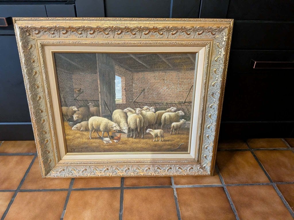 Olieverfschilderijen/Van Baelen/Schappen in de stal, Ophalen, Olieverf