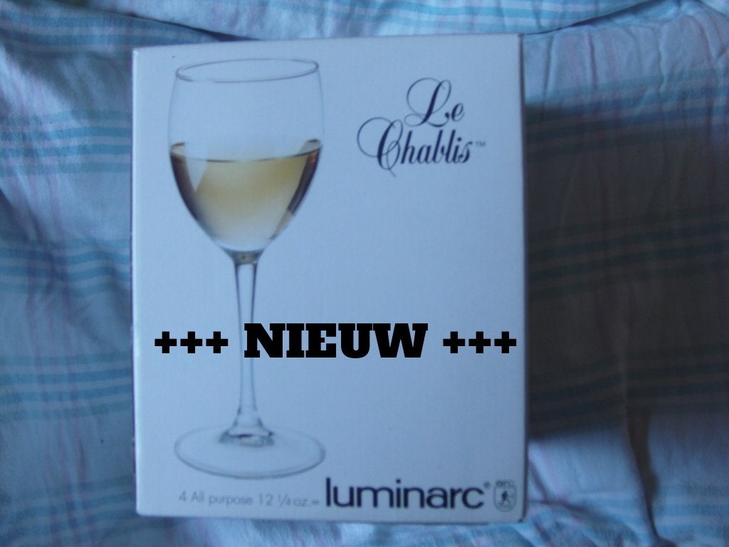 4 water wijn glazen Luminarc in doos +NIEUW+ moederdag mama, Ophalen of Verzenden, Nieuw
