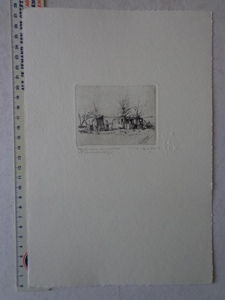 Verfijnde ets Jaak Gorus "Werk van den akker", Antiek en Kunst, Kunst | Etsen en Gravures, Ets, Genummerd, Gesigneerd, Landschap