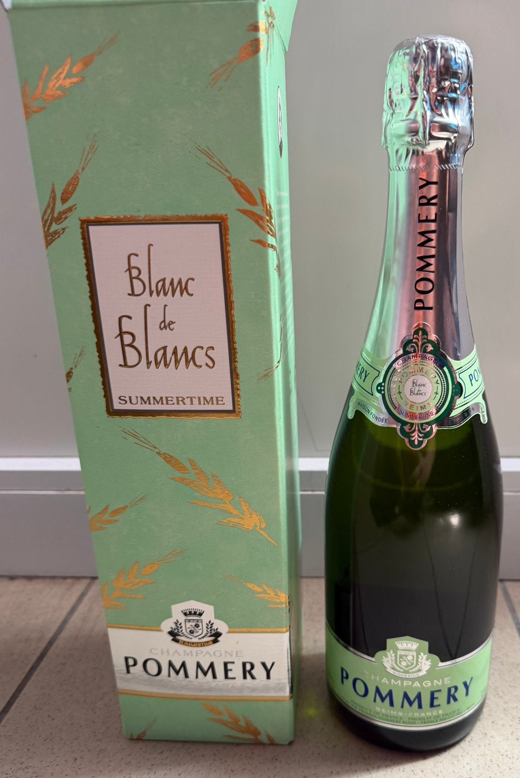 Pommery summertime blanc de blanc champagne originele doos, Verzenden, Zo goed als nieuw, Champagne