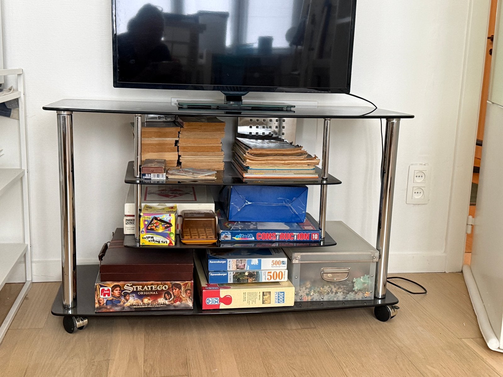 Glazen tv meubel zwart, Ophalen, Zo goed als nieuw, Glas