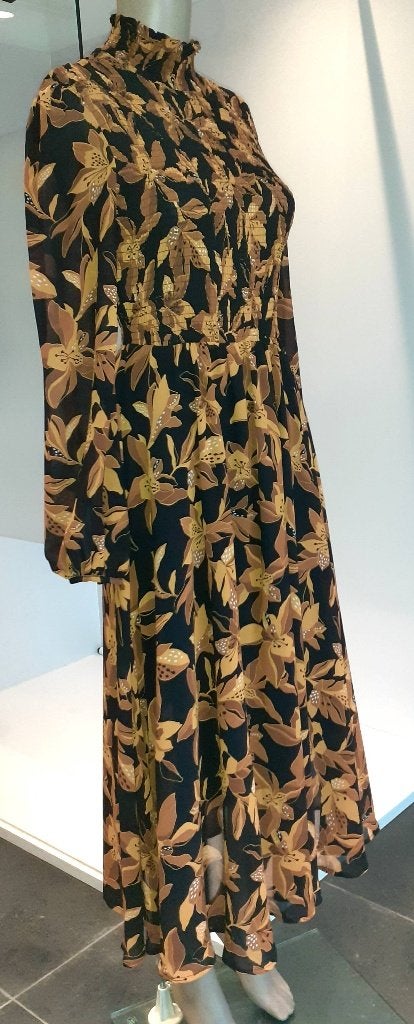 Midi jurk bruin gele bloemen Camaïeu S 36, Kleding | Dames, Bruin, Nieuw, Ophalen of Verzenden, Maat 36 (S)