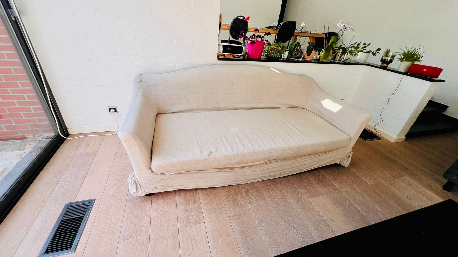 3-zits zetel in beige stof, Enlèvement, Comme neuf, Tissus