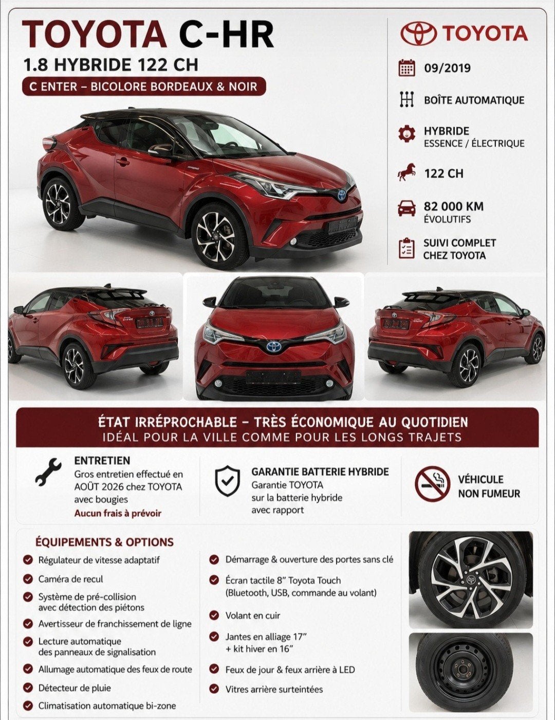 Toyota C-HR Hybrid 18CC, Rouge, Achat, Euro 6, Noir