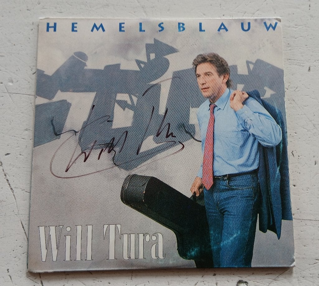 CD single Will Tura hemelsblauw gesigneerd, Ophalen, Gebruikt, Gesigneerd, Single