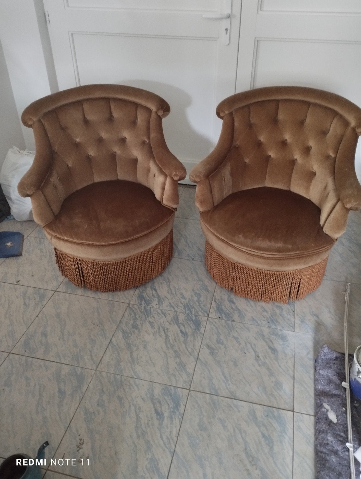 met fluweel beklede paddenfauteuil, Ophalen of Verzenden, Gebruikt, Stof