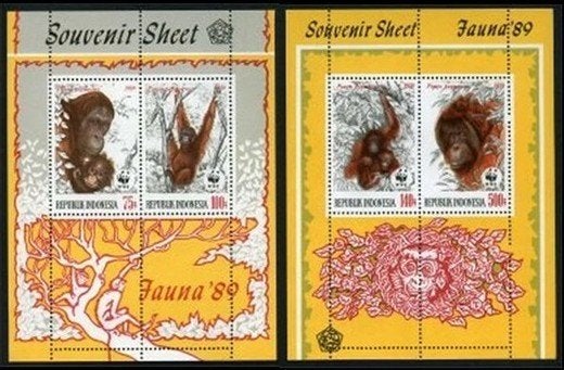 INDONESIË 1989 WWF – Orang-Oetan Blokjes, Michel: B-67/68, P, Postzegels en Munten, Verzenden, Postfris, Dier of Natuur