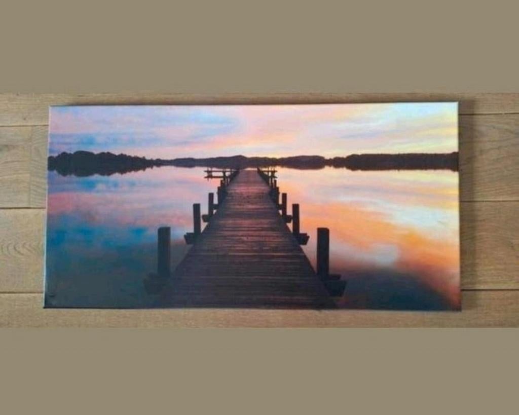 CANVAS zicht op meer bij zonsondergang 80 x 40 cm, Huis en Inrichting, Ophalen, Decoratieobject, Zo goed als nieuw, 80 cm