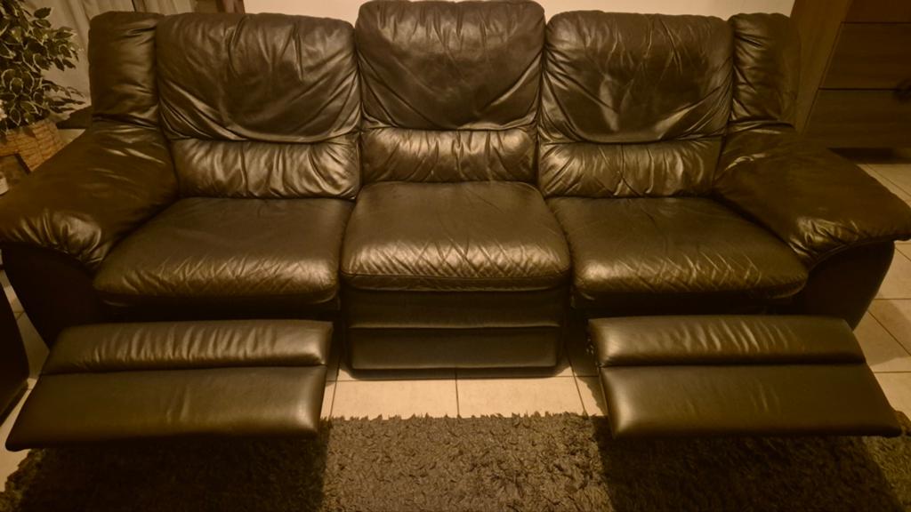 Lederen 3 zit met relax, gratis, Huis en Inrichting, Ophalen, Gebruikt, Leer
