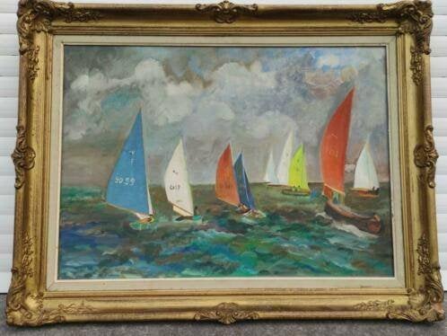 huile sur toile voilier signe m vivier, Enlèvement ou Envoi, Toile
