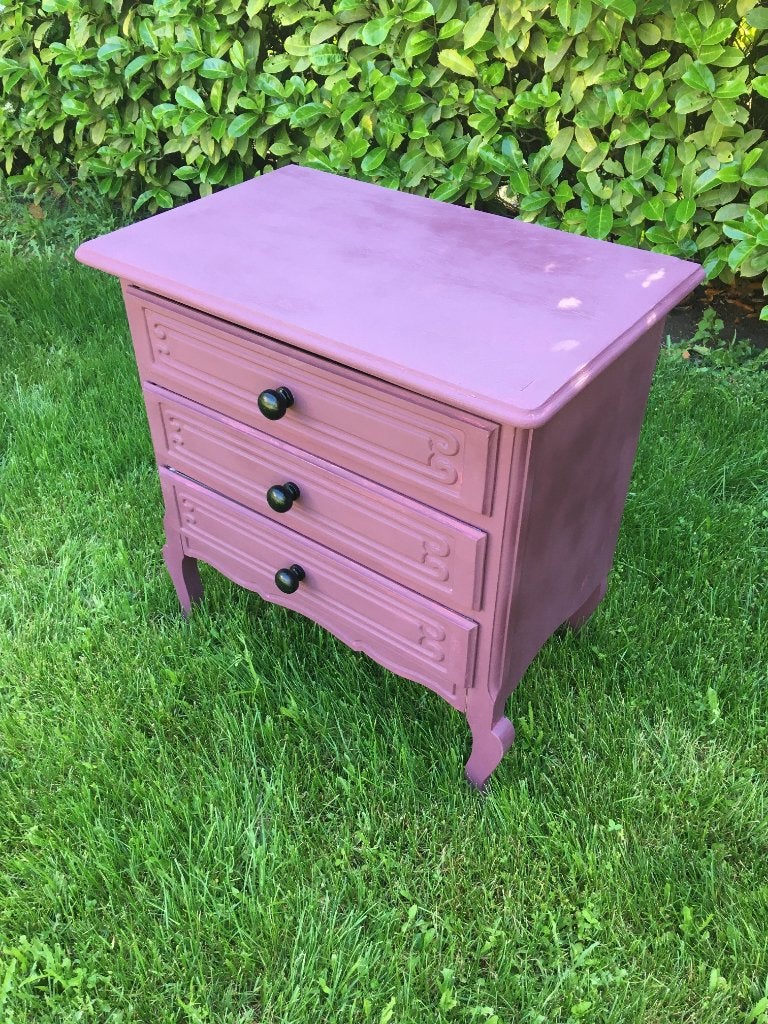 gerestyled ladekastje donker paars - brocante, Huis en Inrichting, Ophalen, Gebruikt, 50 tot 100 cm, 3 of 4 laden