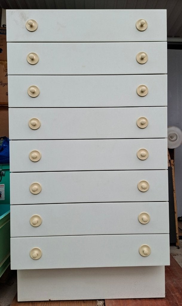 commode 8 tiroirs vintage Interlübke, Maison & Meubles, Armoires | Commodes, 25 à 50 cm, 5 tiroirs ou plus, Design, Synthétique
