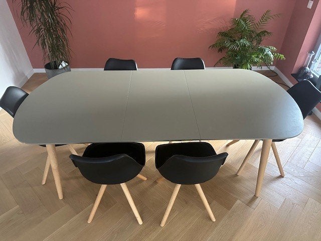 Eetkamertafel (taupe + beuk), Ophalen, 200 cm of meer, 50 tot 100 cm, Zo goed als nieuw