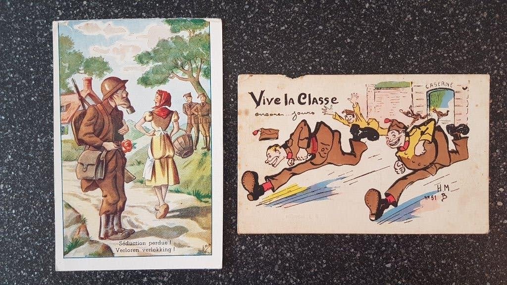 Soldaat Militair Humor gasmasker ( 1 euro/ postkaart ), Verzamelen, Ophalen of Verzenden, 1920 tot 1940, Gelopen, Ambachten of Beroep