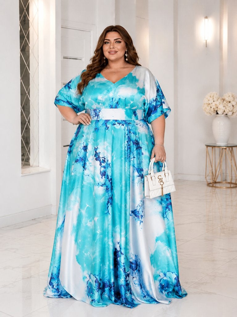 Nouvelle robe longue de luxe - Grande taille 6XL/EU 52, Neuf, Taille 46/48 (XL) ou plus grande, Enlèvement ou Envoi, Bleu