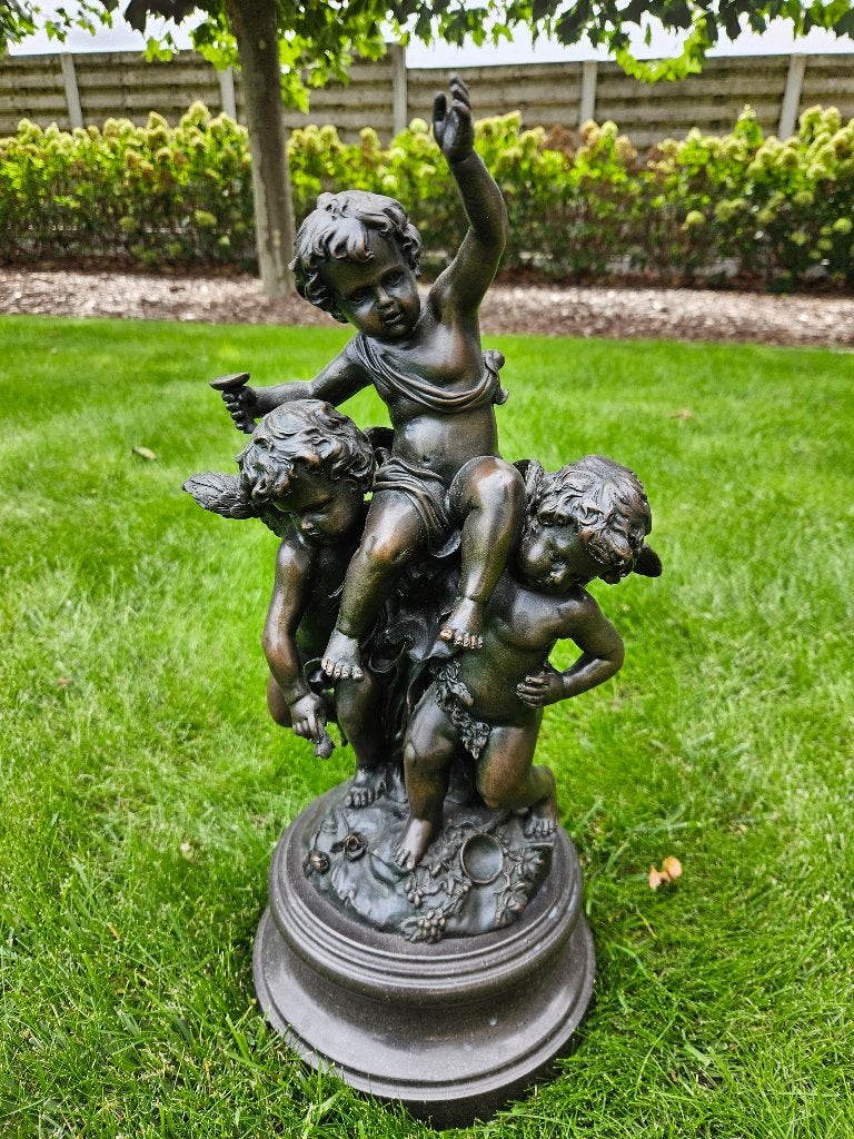 Mooie brons van 3 engelen zware brons op marmer voet koopje!, Antiek en Kunst, Ophalen, Brons