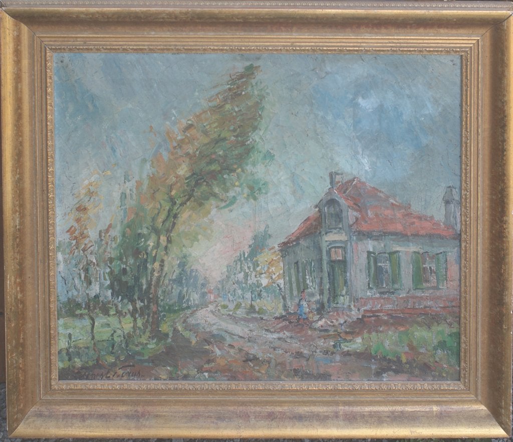 Ernest Gorus (1922): Landelijk zicht (O/D, 74 x 64 cm), Ophalen of Verzenden, Gesigneerd