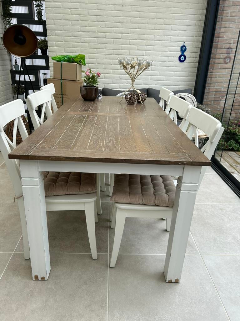 Houten tafel met 6 stoelen, Huis en Inrichting, Tafels | Eettafels, Ophalen, Gebruikt