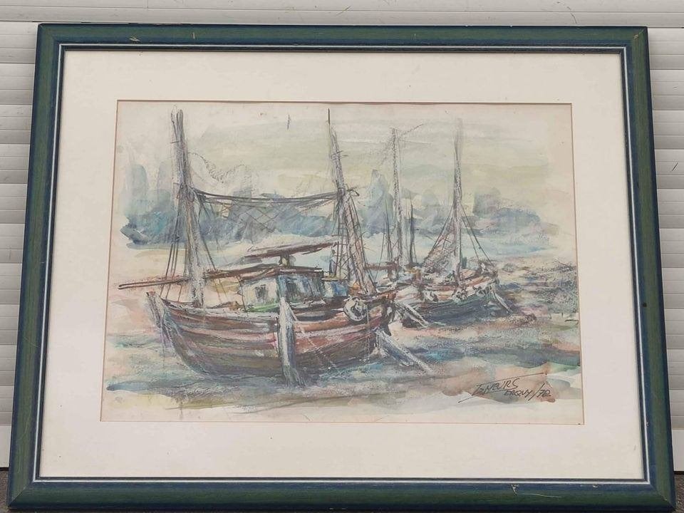 Pastel marine signe b meurs, Antiquités & Art, Art | Peinture | Classique, Enlèvement ou Envoi, Pastel