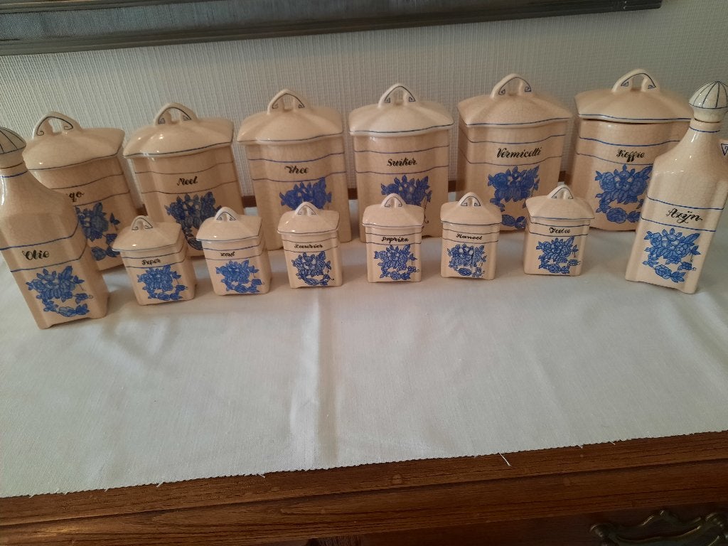 Antieke porseleinen voorraadpotten 14 delig, Antiek en Kunst, Ophalen