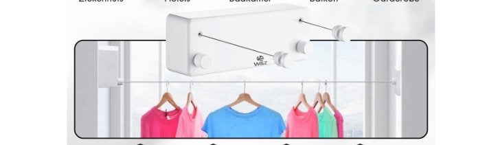 Clothesline Fil extensible avec âme en acier - 8,4 m, blanc, Jardin & Terrasse, Enlèvement ou Envoi, Comme neuf, Autres types