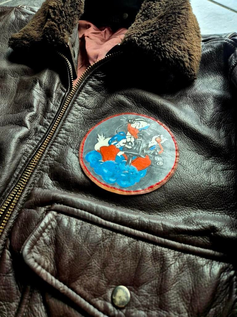Veste aviateur cuir vintage taille L, Enlèvement, Porté, Taille 52/54 (L)