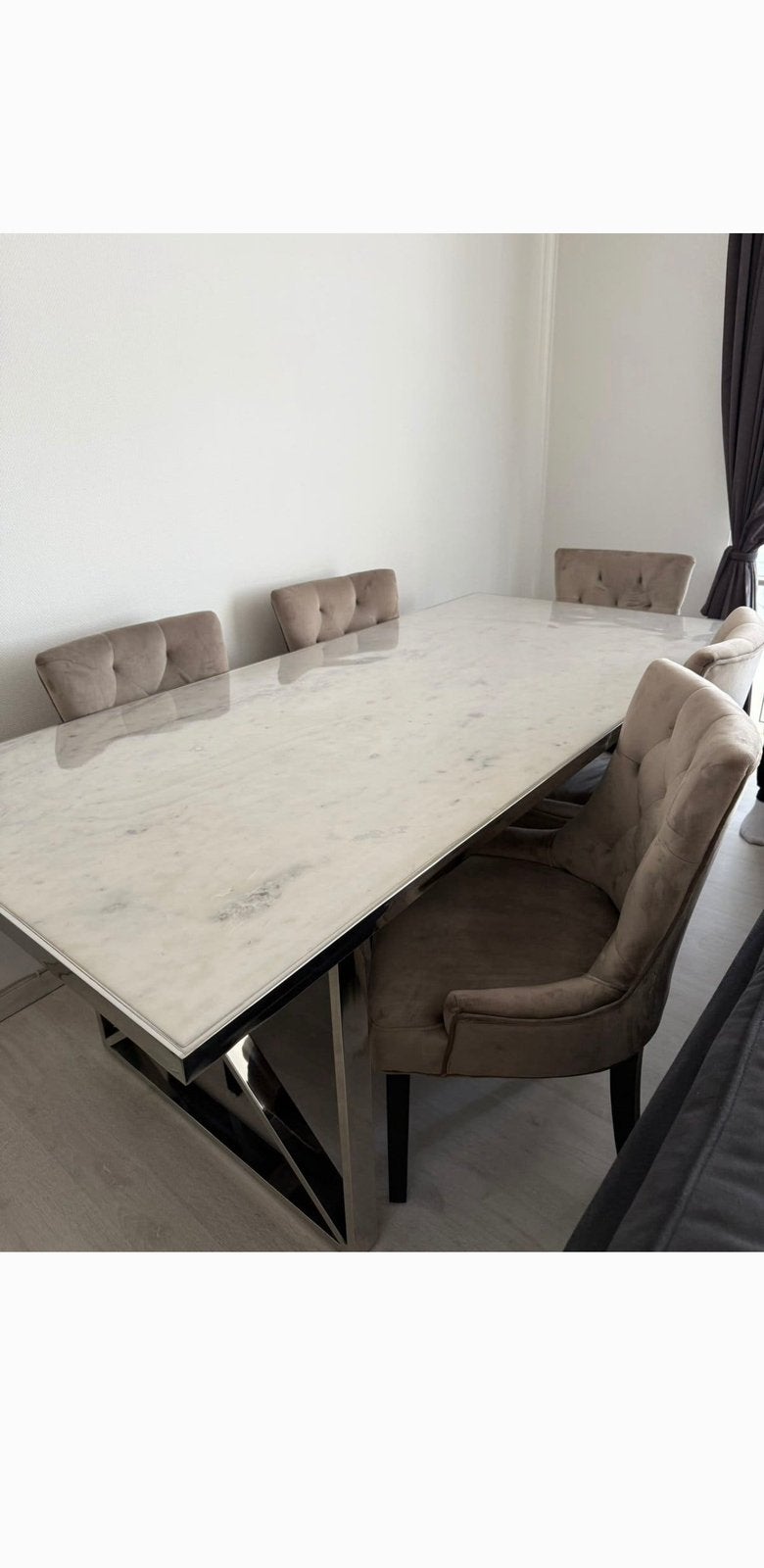 Luxe eettafel met marmeren blad met gratis stoelen, Enlèvement, Comme neuf