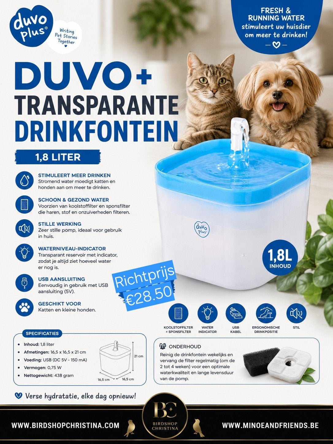 Duvo+ Transparent Drinking Fountain 1.8L, Ophalen
