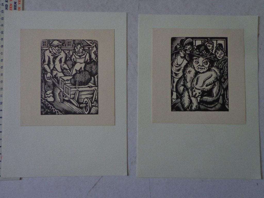 twee linosneden van Henri Van Straten "Clementine", Antiek en Kunst, Kunst | Etsen en Gravures, Ophalen of Verzenden, Dagelijks leven