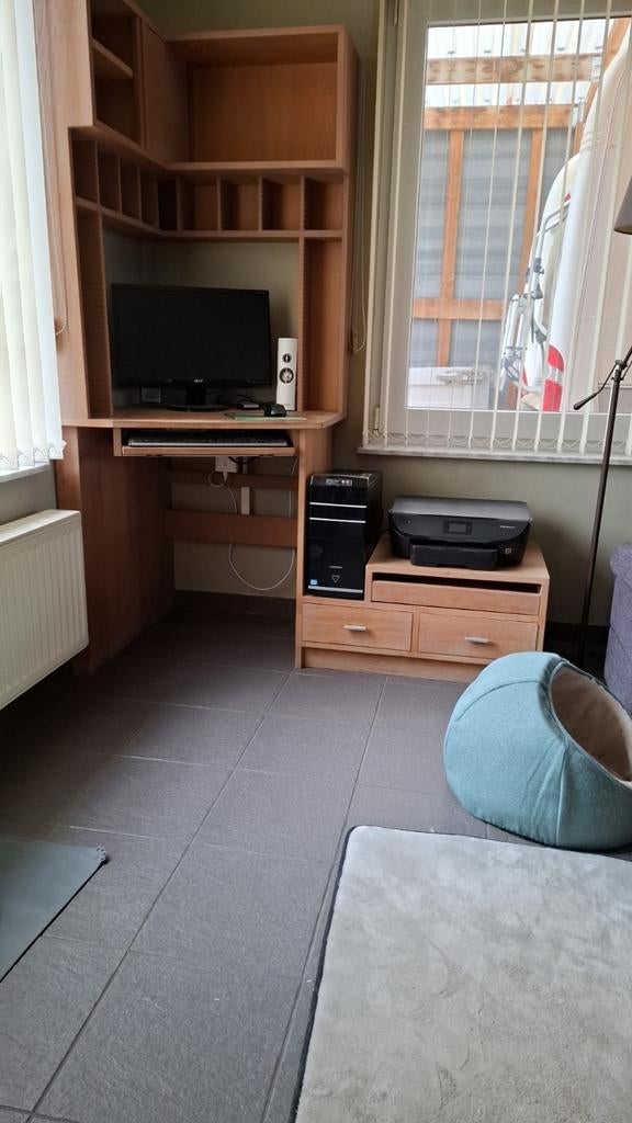 Massief eiken hoek bureau, meubel,75 d x150 b x190 h, Huis en Inrichting, Bureaus, Ophalen, Gebruikt, 150 cm, Hout