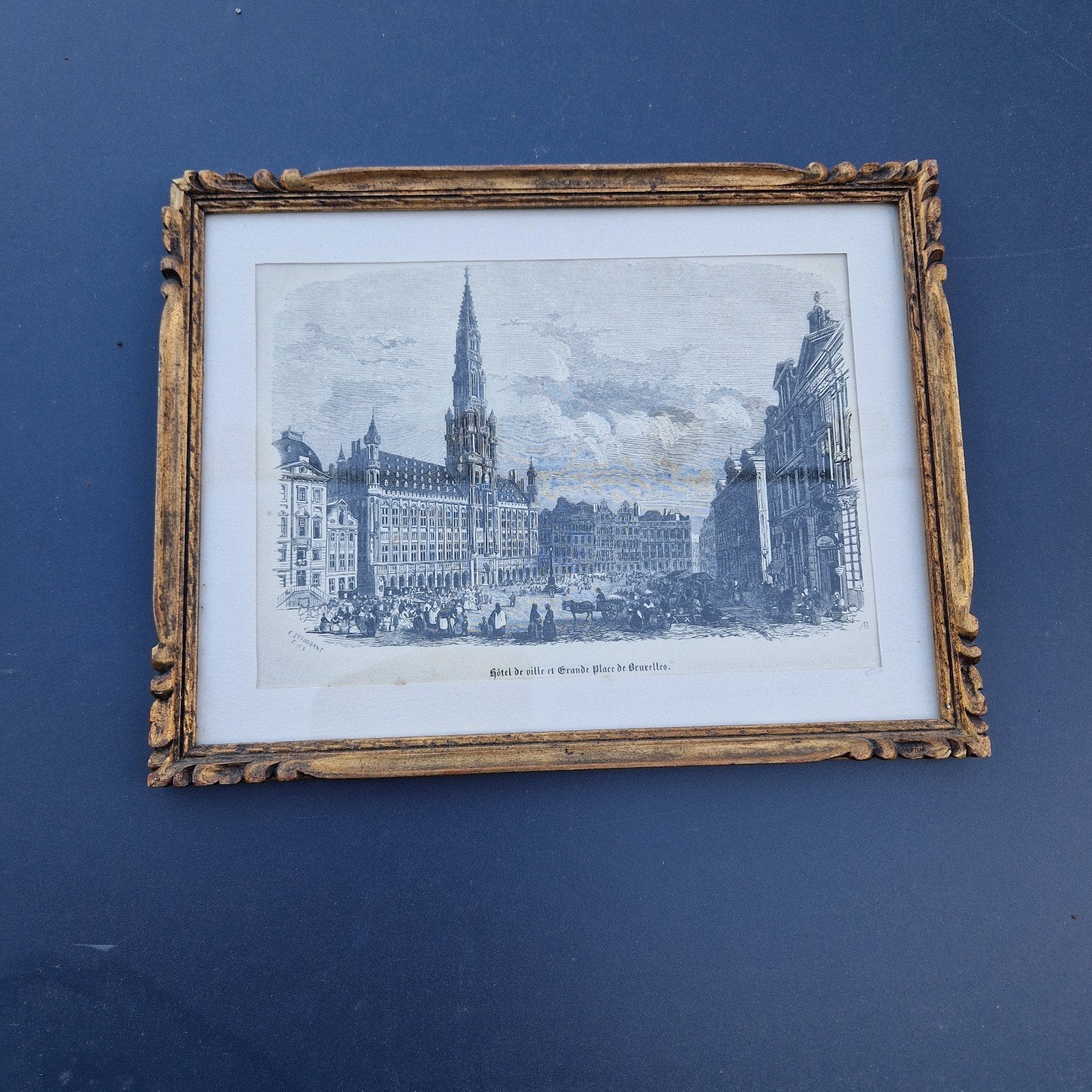 cadre ancien lithographie François Stroobant, Antiek en Kunst, Ophalen of Verzenden, Lithografie