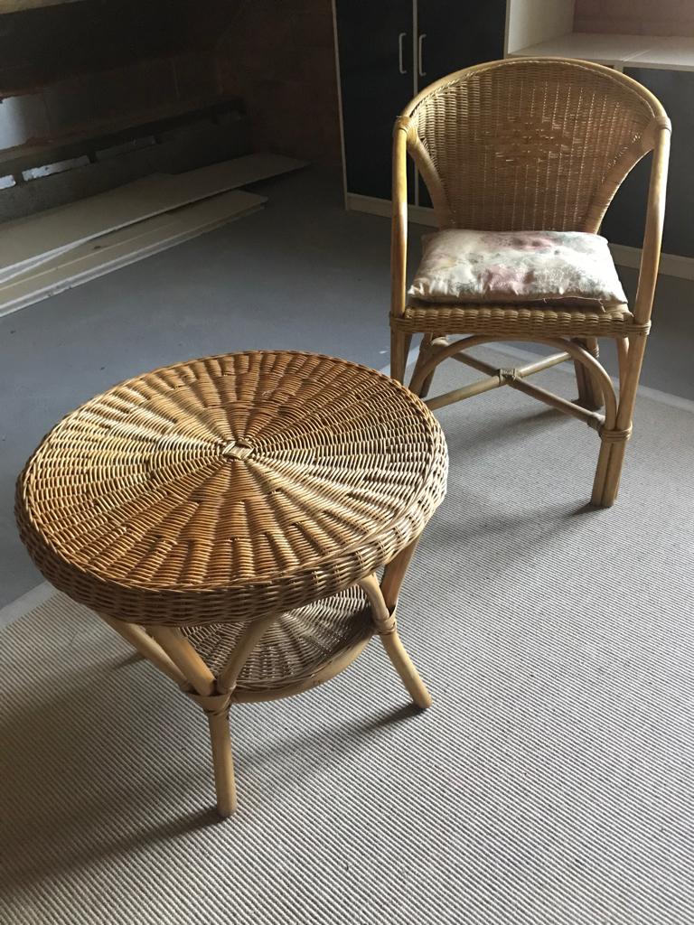 Rotan bijzet zeteltje, Jardin & Terrasse, Chaises de jardin, Enlèvement, Comme neuf, Rotin, Pliant