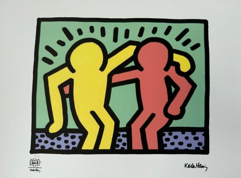 Keith Haring (After) - Best Buddies, Avec certificat d'authenticité, Enlèvement ou Envoi, Autres sujets, Lithographie