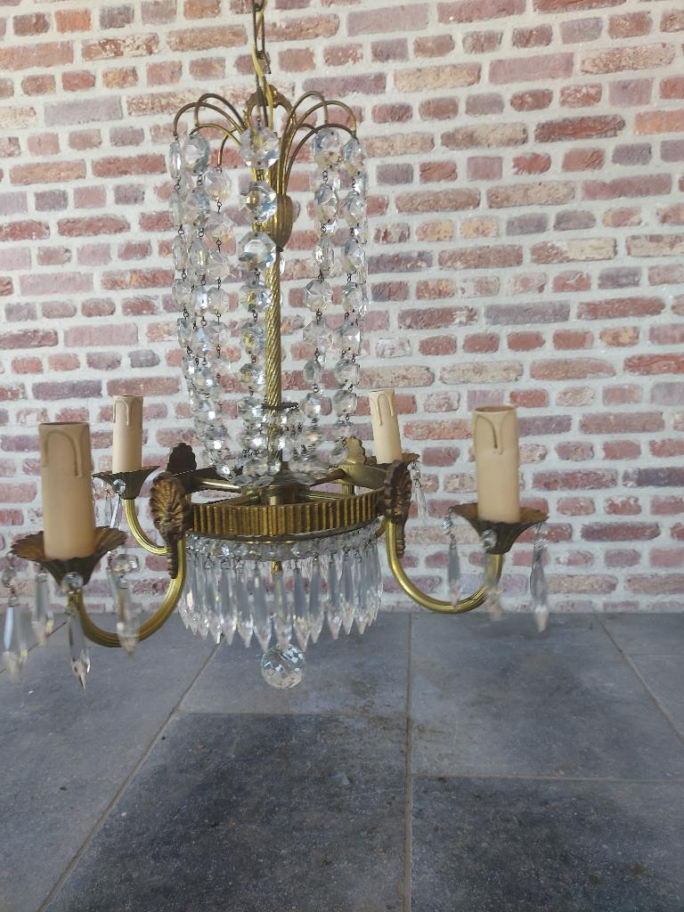 Kristallen kroonluchter Art Deco, Huis en Inrichting, Lampen | Kroonluchters, Ophalen, Gebruikt, Glas, Art Deco