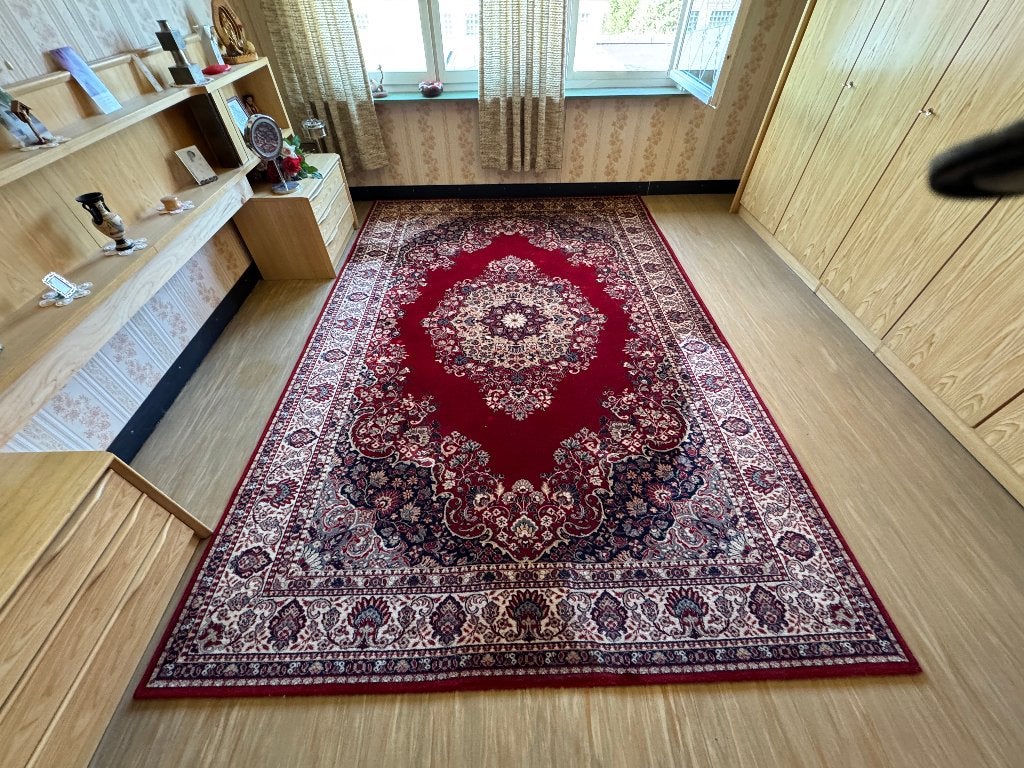 2 mooie zuiver wollen tapijten 200x300 , rood/zwart, Belgish, Ophalen, Zwart, 200 cm of meer, Zo goed als nieuw