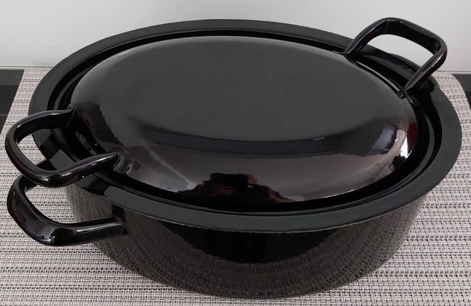 Vintage Siegwerk Emaille Braadpan – Ovaal Zwart (Siegenit), Met deksel, Ophalen, Emaille, Braadpan