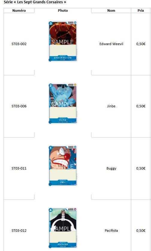 Cartes japonaises One Piece ST03 – Les Sept Grands Corsaires, Enlèvement, Comme neuf, Cartes en vrac
