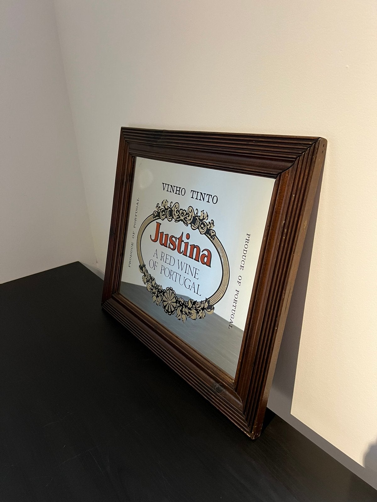 Miroir ancien avec un logo de marque de spiritueux, Antiquités & Art, Enlèvement, Rectangulaire, 50 à 100 cm, Moins de 100 cm