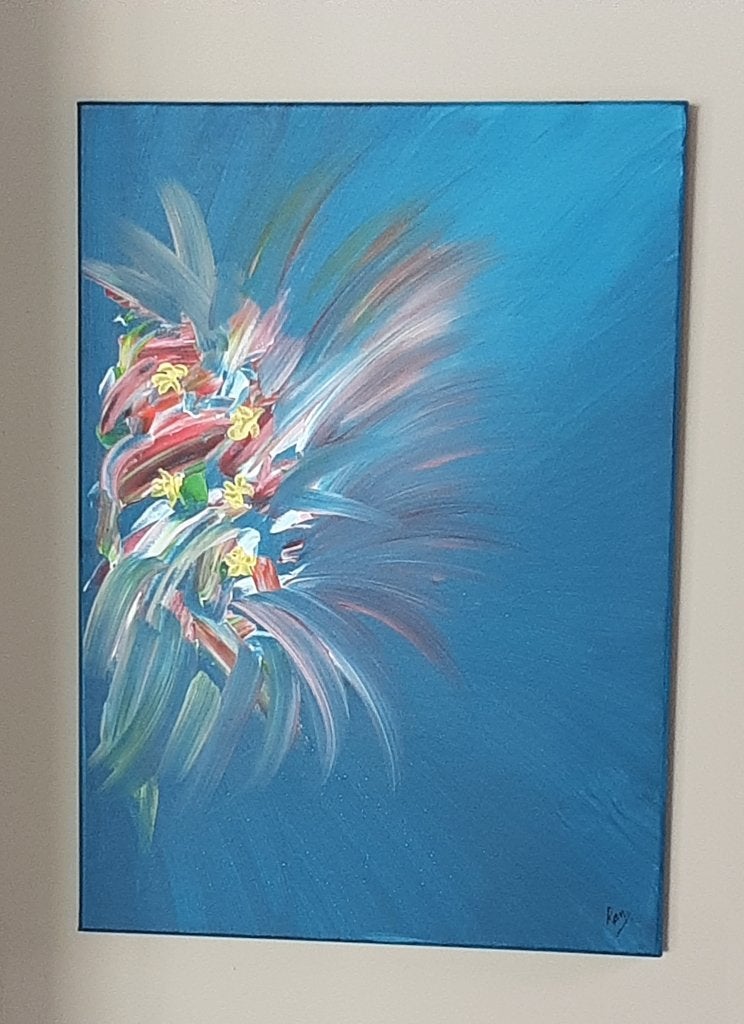 Peinture abstraite, Titre ; Fleurs sur le mur (70x50 cm), Enlèvement