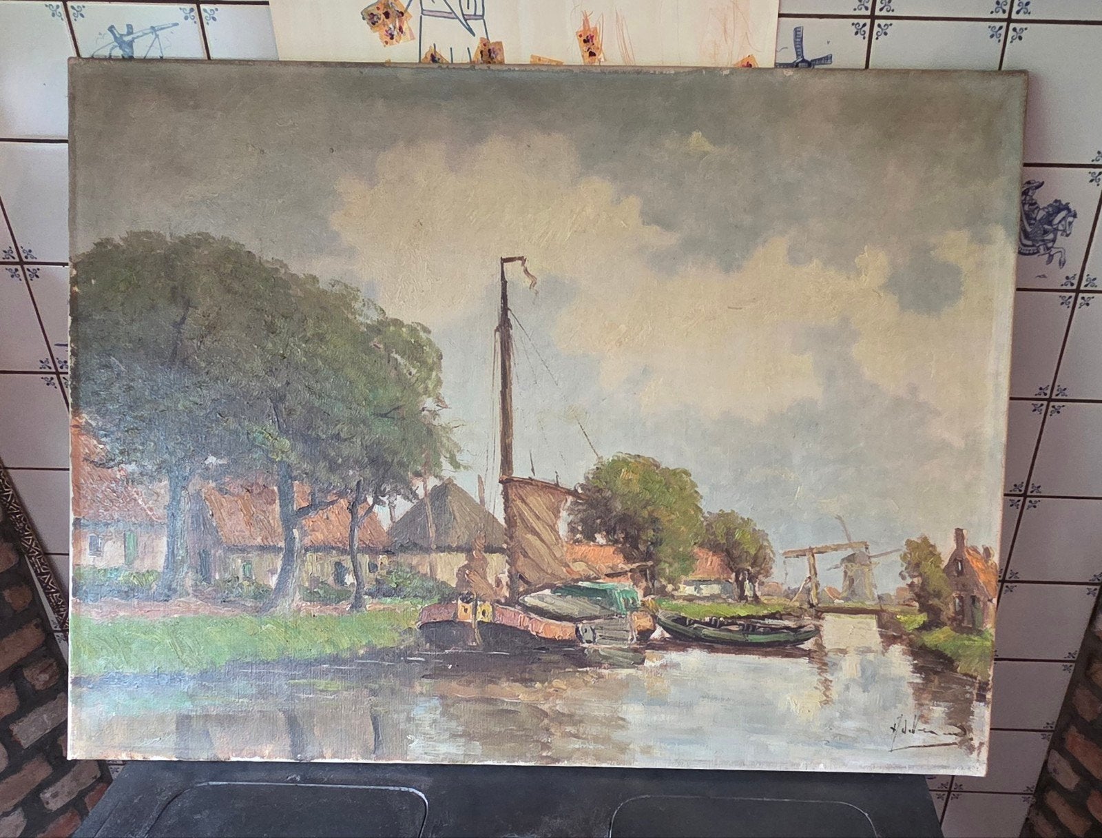 olieverfschilderij op doek, Ophalen, Gesigneerd, Doek