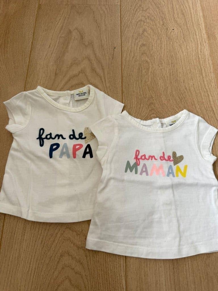 2 t-shirts Tape à L’œil Fan de papa/maman, Kinderen en Baby's, Babykleding | Maat 56, Tape à l'oeil, Jongetje of Meisje, Nieuw
