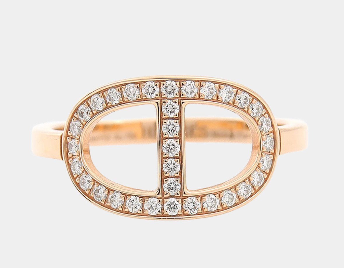 Ring Hermès contour pavé 0,21 crt maat 56 Nieuw gepolijst, Ophalen, Zo goed als nieuw