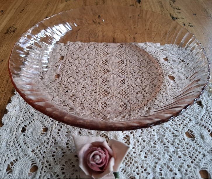 Grote vintage Franse roze glazen ronde schaal, Rosaline, -, Vintage, Ophalen of Verzenden, -