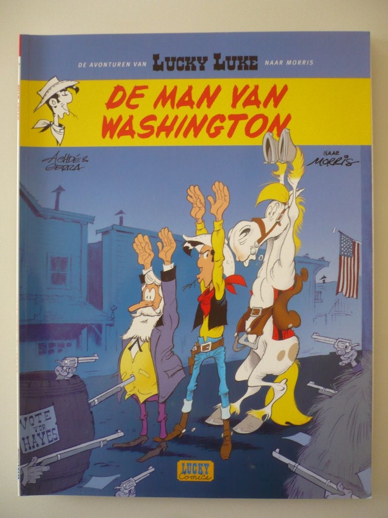 Lucky Luke ( 3 De man van Washington ) eerste druk, Eén stripboek, Ophalen of Verzenden, Zo goed als nieuw, Morris