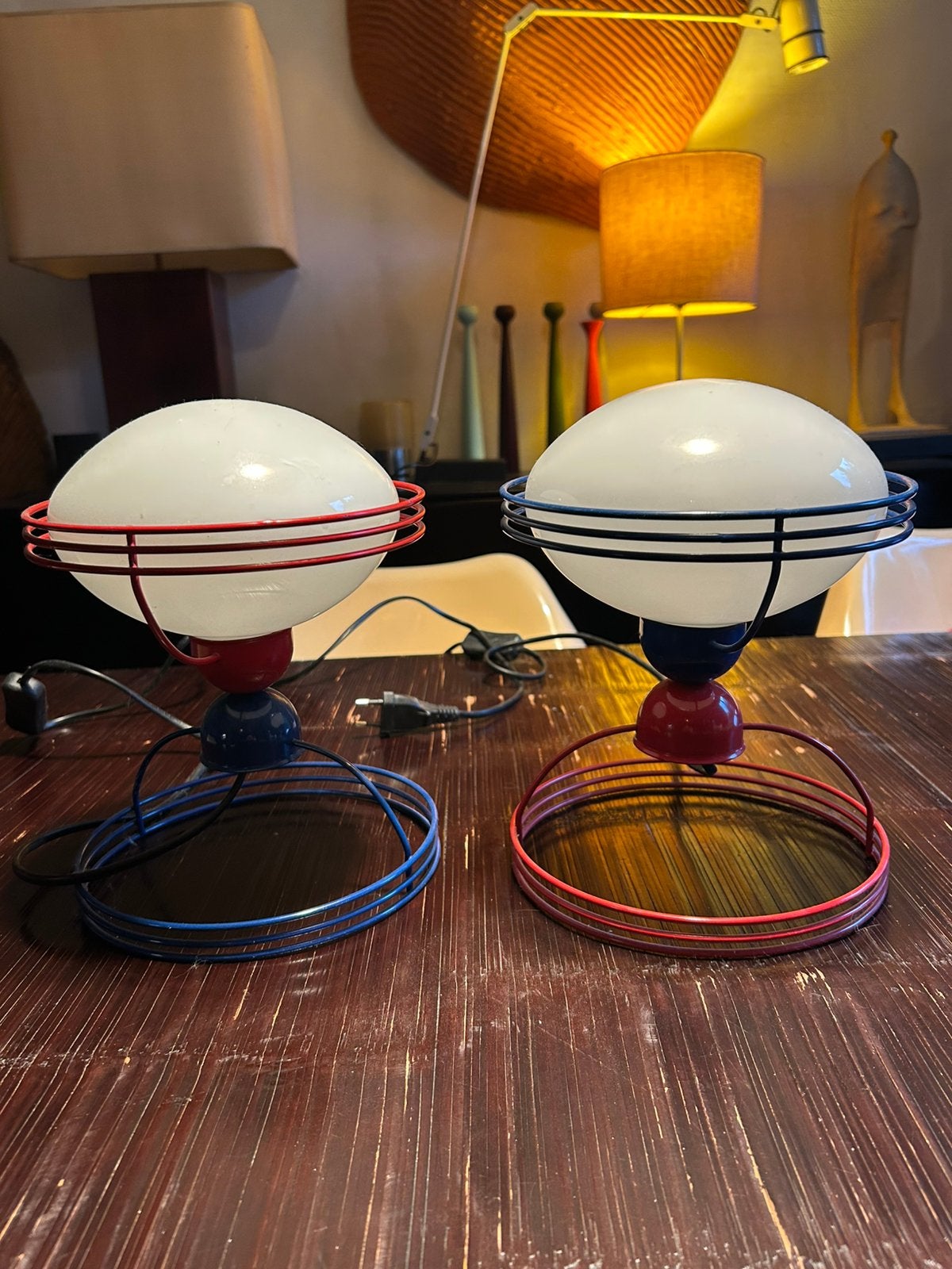 Paar lampen 1980 metaal/opaline, Ophalen, Glas