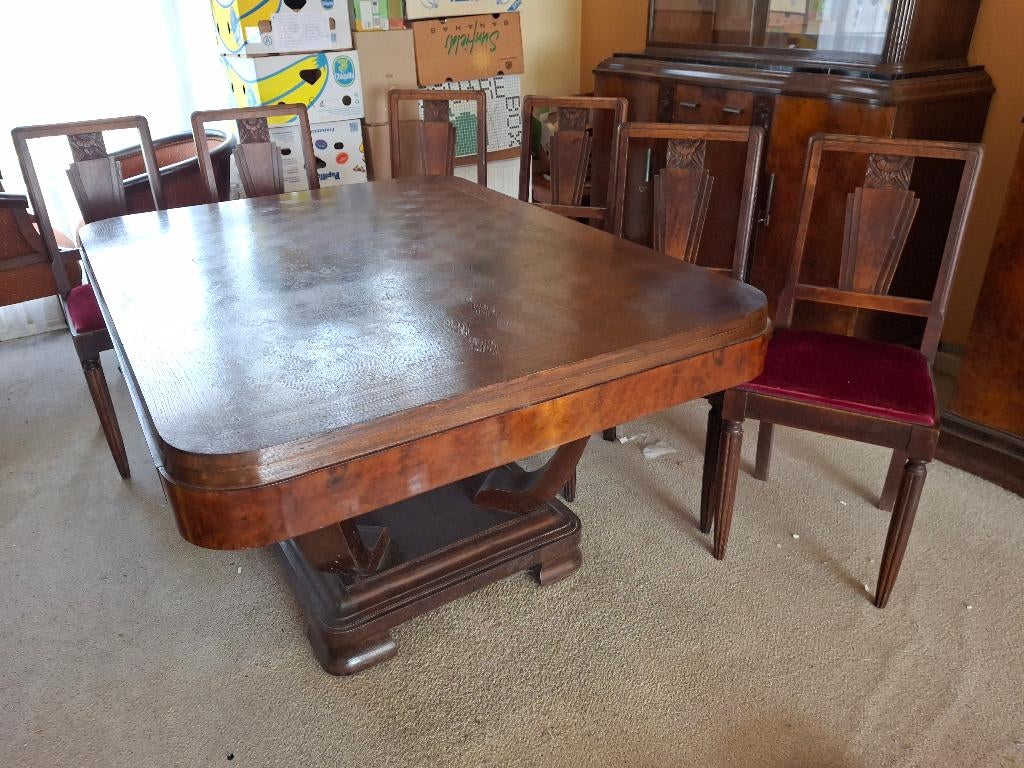 Tafel met 6 stoelen, Huis en Inrichting, Tafels | Eettafels, Ophalen, Gebruikt, Vier personen, Vierkant