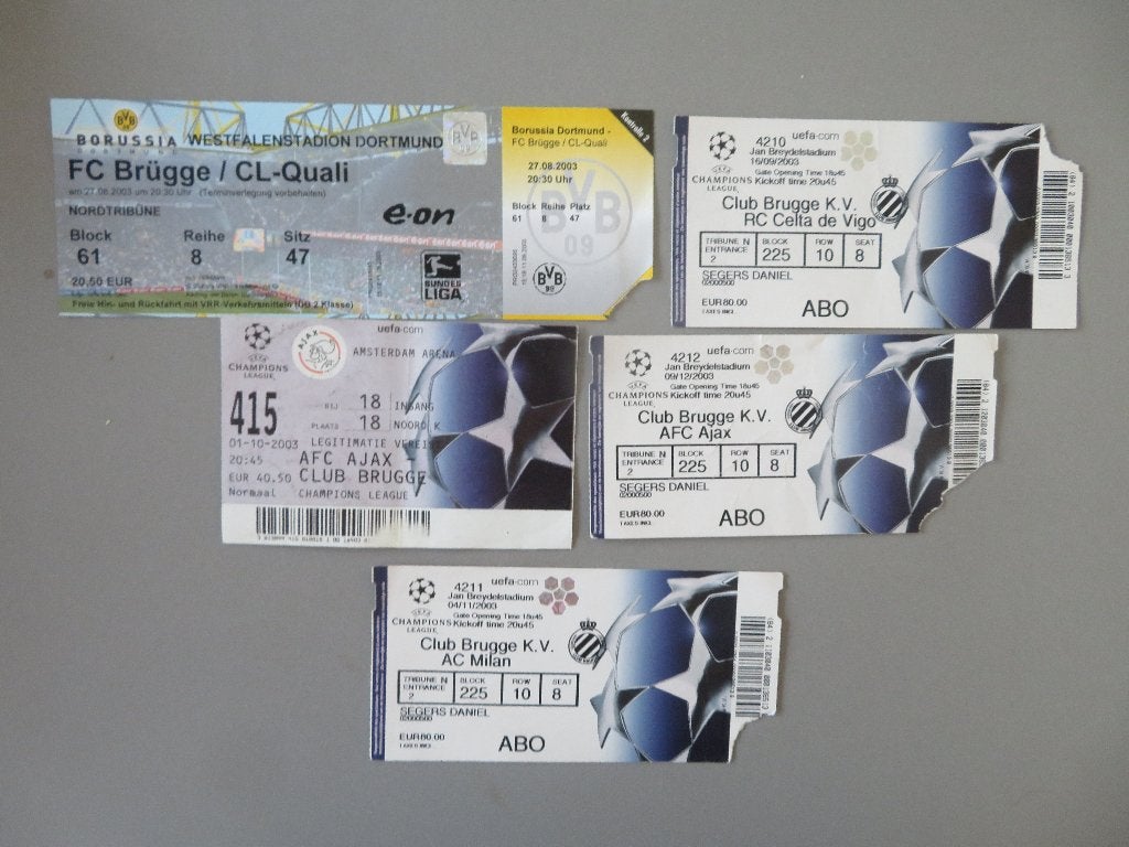 Club Brugge 5 Champions League tickets 2003 Dortmund Ajax, Enlèvement ou Envoi, Comme neuf, Autres types